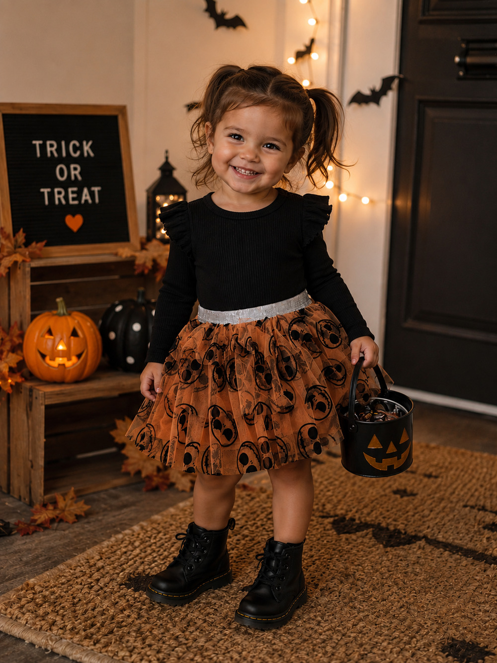 The Nightmare Before Christmas Disney Toddler Orange‎ Black Tutu Tulle Skirt 3T